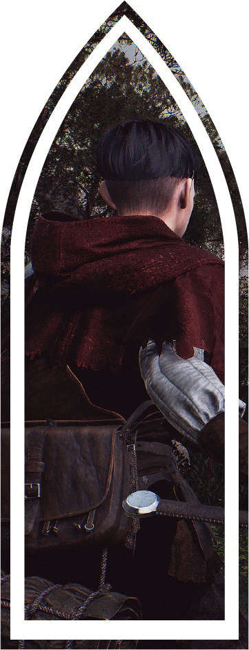 Main character walking in 1348 Ex Voto